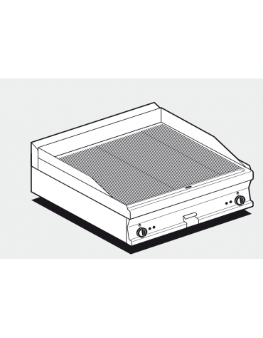 Fry top elettrico trifase-11,1kw da banco, piastra doppia rigata cromata cm 76x51, r. temp. 50 a 300 °C - dim. 80x70,5x28h