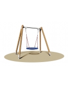 Altalena in legno con sedile a nido Ø cm 100 - trave in tubo tondo di acciaio - cm 270x180x265h