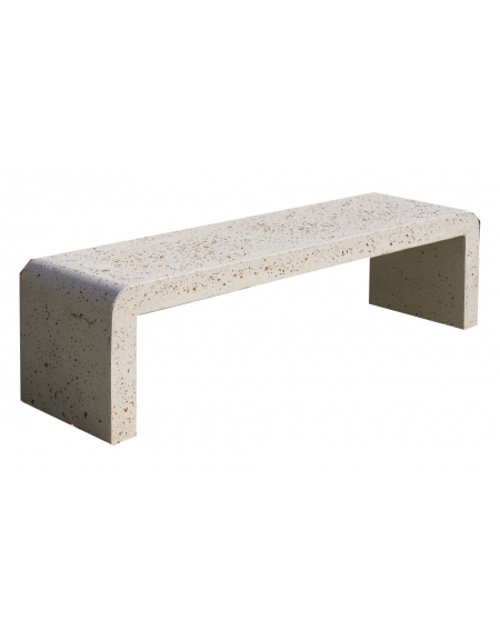 PANCHINA IN CEMENTO CON FIANCHI CURVI PER ARREDO URBANO - COLORE BIANCO TRAVERTINO - CM 200X50X50H