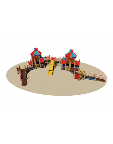 Villaggio inclusivo realizzato in legno - da interrare o filo pavimento  - cm 1170x1685x455h