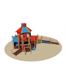 Villaggio gioco inclusivo con torretta esagonale,rampe,scivolo,pannelli e arrampicata - cm 860x675x455h