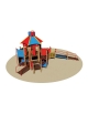 Villaggio gioco inclusivo con torretta esagonale,rampe,scivolo,pannelli e arrampicata - cm 860x675x455h
