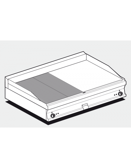 Fry top elettrico trifase-14,8kw da banco, piastra 1/2 liscia, 1/2 rigata cm 116x51, r. temp. 50 a 300 °C - dim. 120x70,5x28h