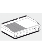 Fry top a gas da banco, 21kw, piastra 1/2 liscia, 1/2 cromata superficie di cottura cm 116x51 - cm 120x70,5x28h