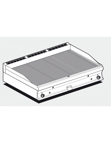 Fry top a gas da banco, 21kw, piastra doppia rigata, superficie di cottura cm 116x51 - cm 120x70,5x28h