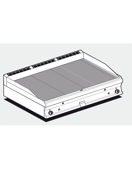 Fry top a gas da banco, 21kw, piastra doppia rigata, superficie di cottura cm 116x51 - cm 120x70,5x28h