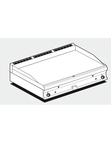 Fry top a gas da banco, 21kw, piastra doppia liscia cromata, superficie di cottura cm 116x51 - cm 120x70,5x28h