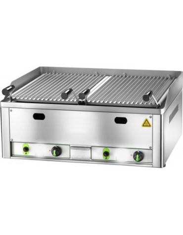 Griglia a pietra lavica da banco a gas doppia con 2 zone di cottura - Dimensioni esterne cm 66x54x22h