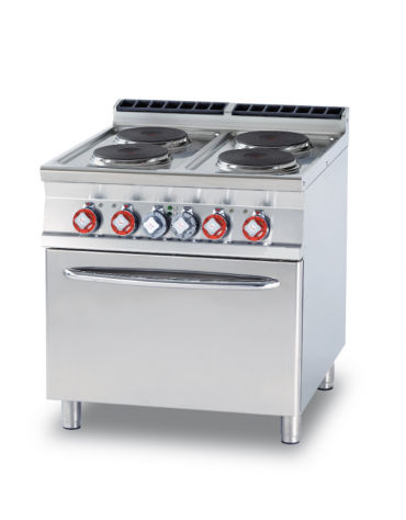 Cucina elettrica trifase-20,7kw, 4 piastre tonde su forno elettrico statico, camera cm 675x53x34h - cm 80x 90x 90h