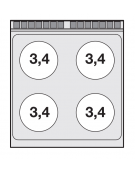 Cucina elettrica trifase-20,3kw, 4 piastre in vetroceramica su forno elettrico statico, camera cm 67x73x34h - cm 80x 90x 90h