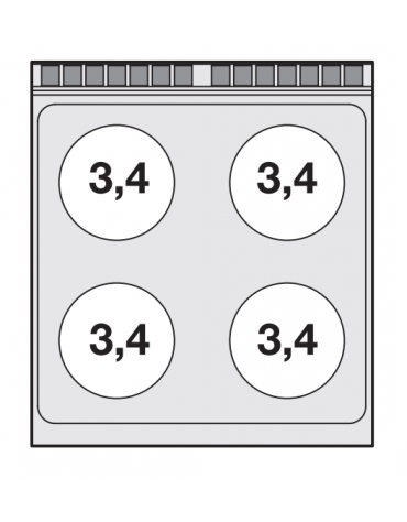 Cucina elettrica trifase-20,3kw, 4 piastre in vetroceramica su forno elettrico statico, camera cm 67x73x34h - cm 80x 90x 90h