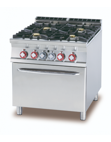 Cucina a gas 4 fuochi su forno elettrico statico, camera cm 67x73x34h, cm 80x90x90h