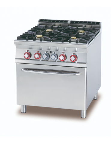 Cucina a gas 4 fuochi su forno elettrico ventilato, camera cm 55x36x34h, cm 80x90x90h