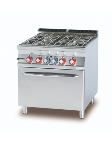 Cucina a a acqua 4 fuochi su forno a gas statico, camera cm 67x73x34h - cm 80x 90x 90h